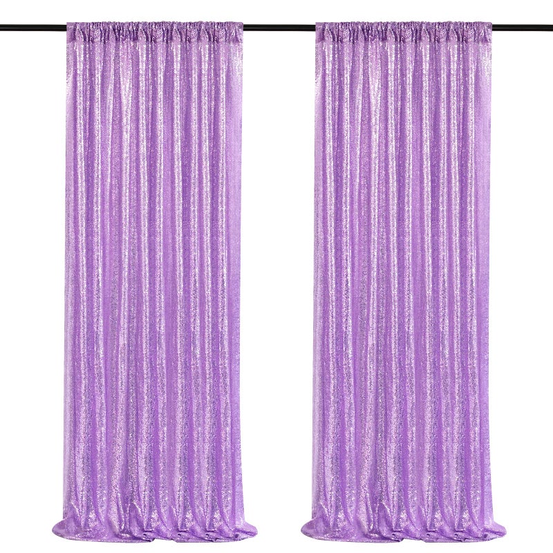 QueenDream Light Purple Sequin Backdrop Curtains 2 Panels 2FTx8FT Photo Backdrop Glitter Birthday Party Curtains - Image 1